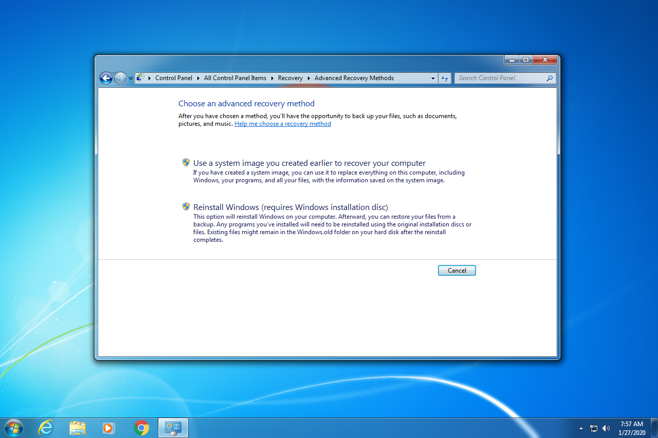 Windows 7-systemåterställningsalternativ