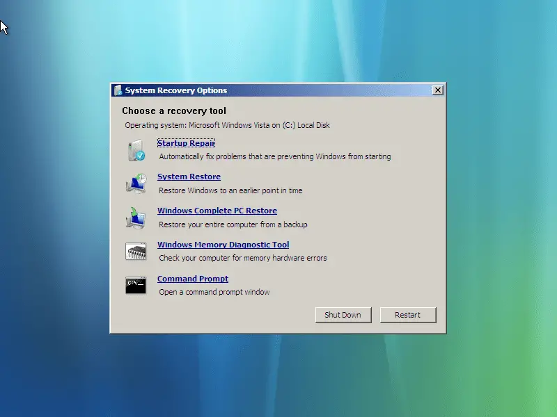 Windows Vista-alternativ för systemåterställning