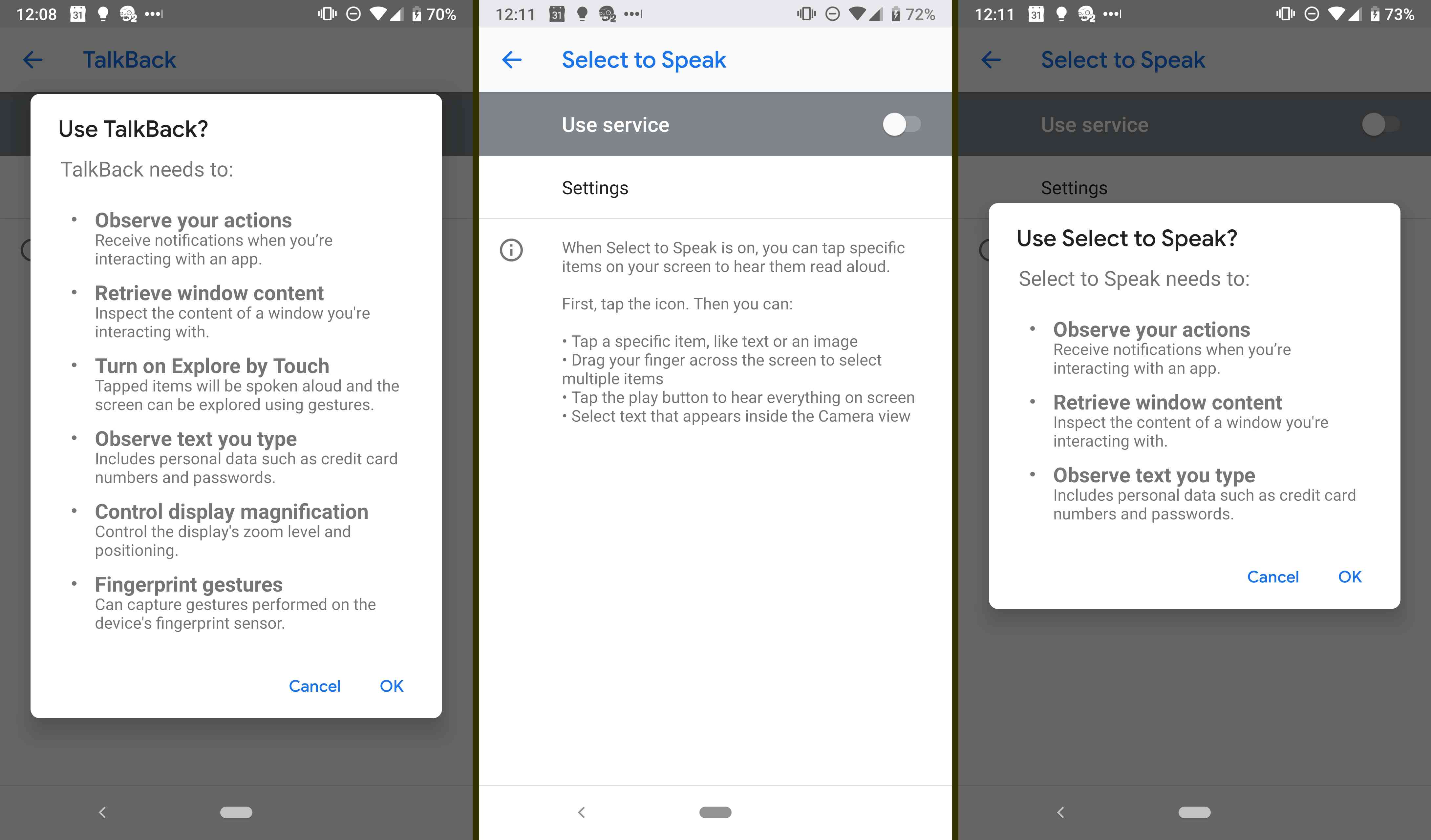 Android's talkback och välj att tala funktioner.