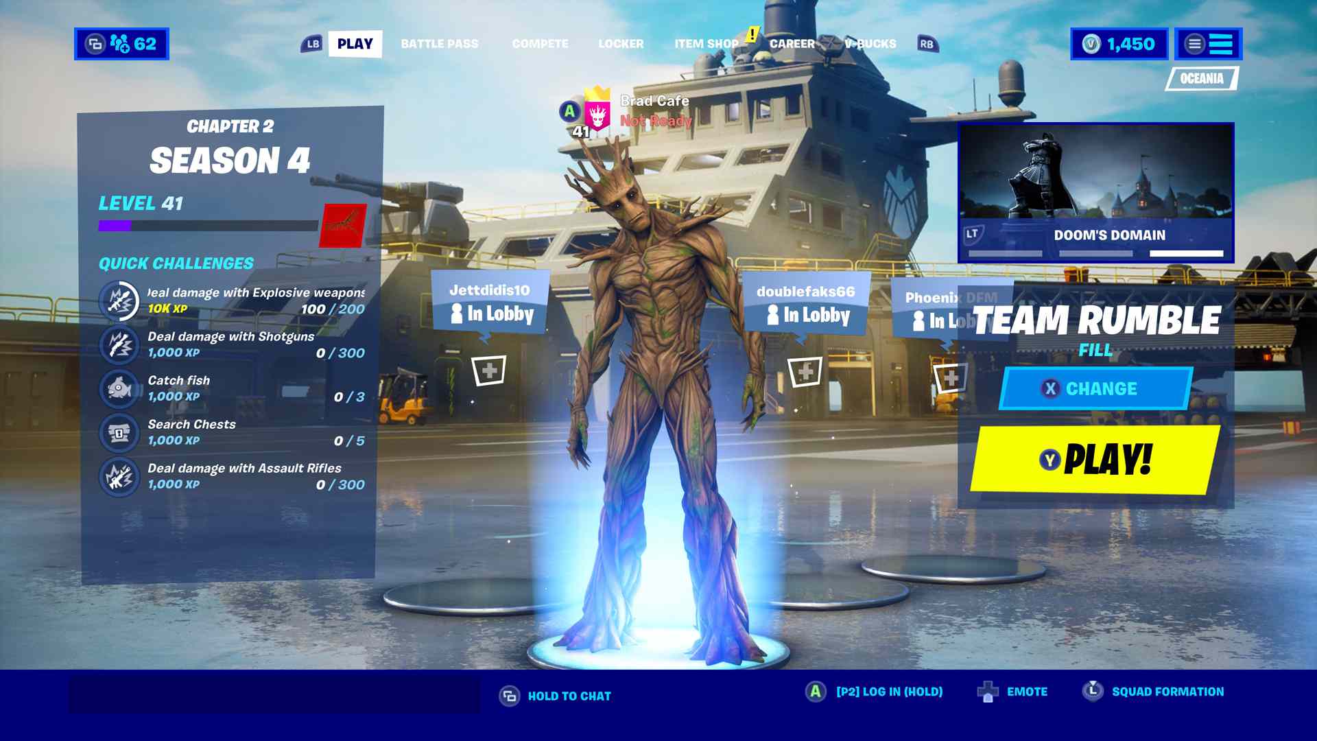 Fortnite-lobby med Groot.