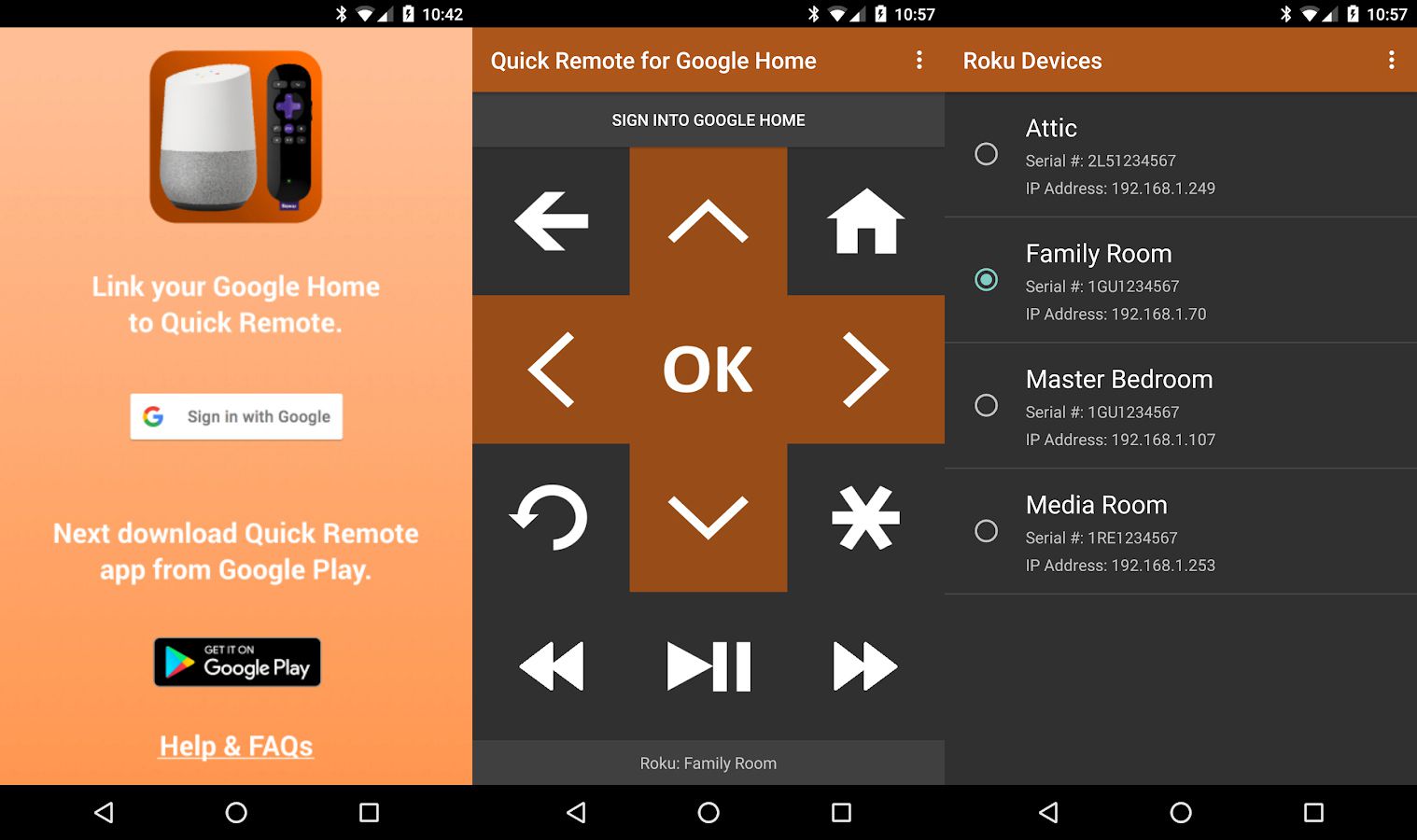 Länkar Google Home till Android Quick Remote App