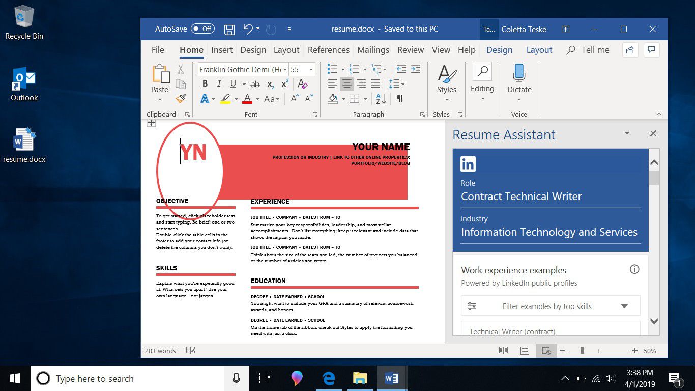Windows-skrivbordsgränssnittet visar det grafiska användargränssnittet för Microsoft Word