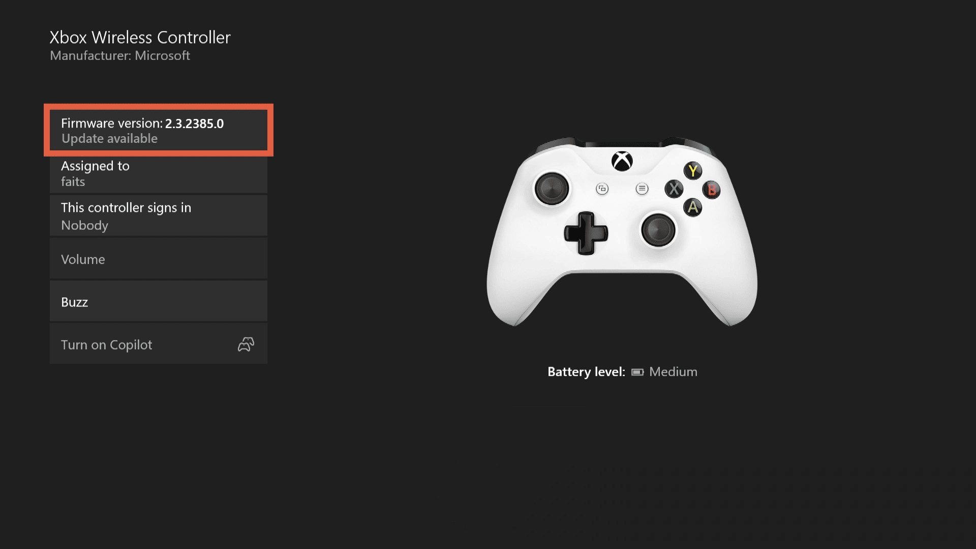 En skärmdump av hanteringsskärmen för trådlös Xbox One.
