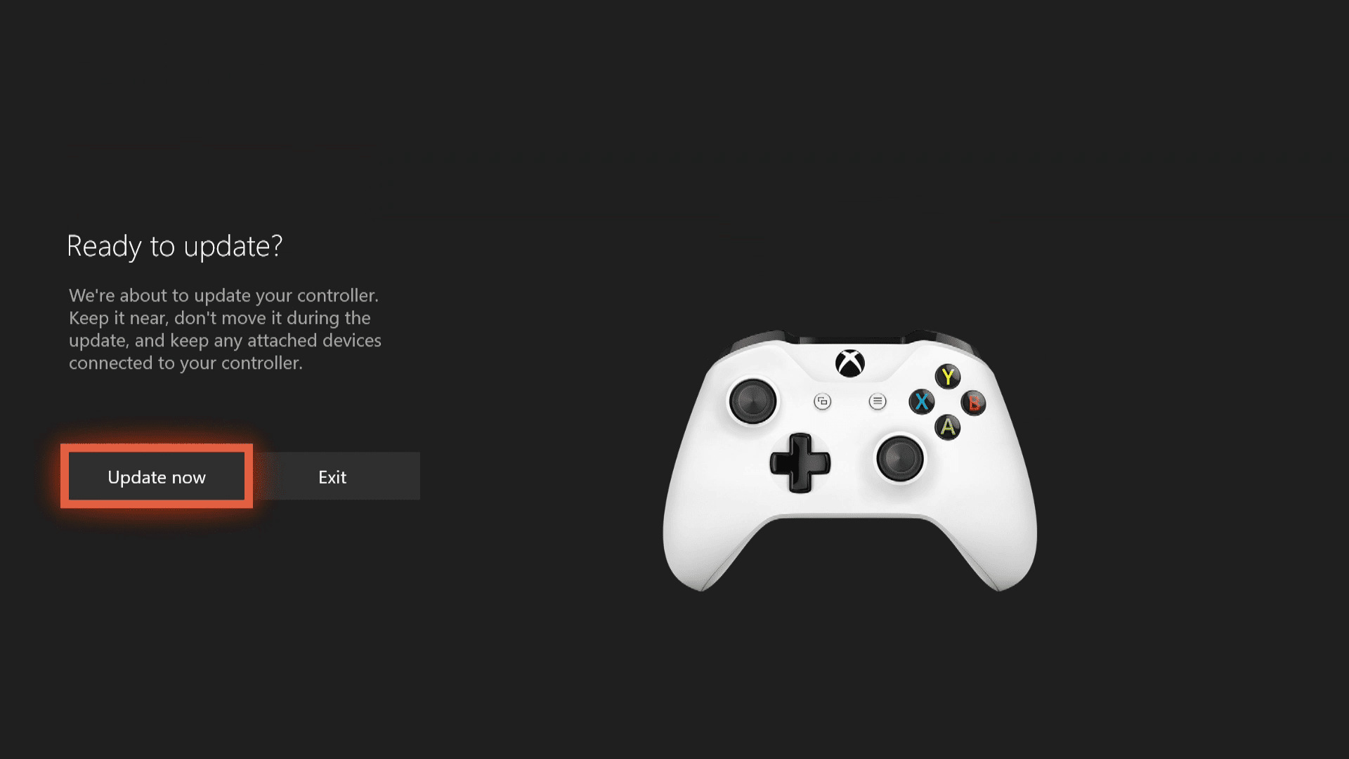 En skärmdump av uppdateringsskärmen för trådlös Xbox One-kontroller.