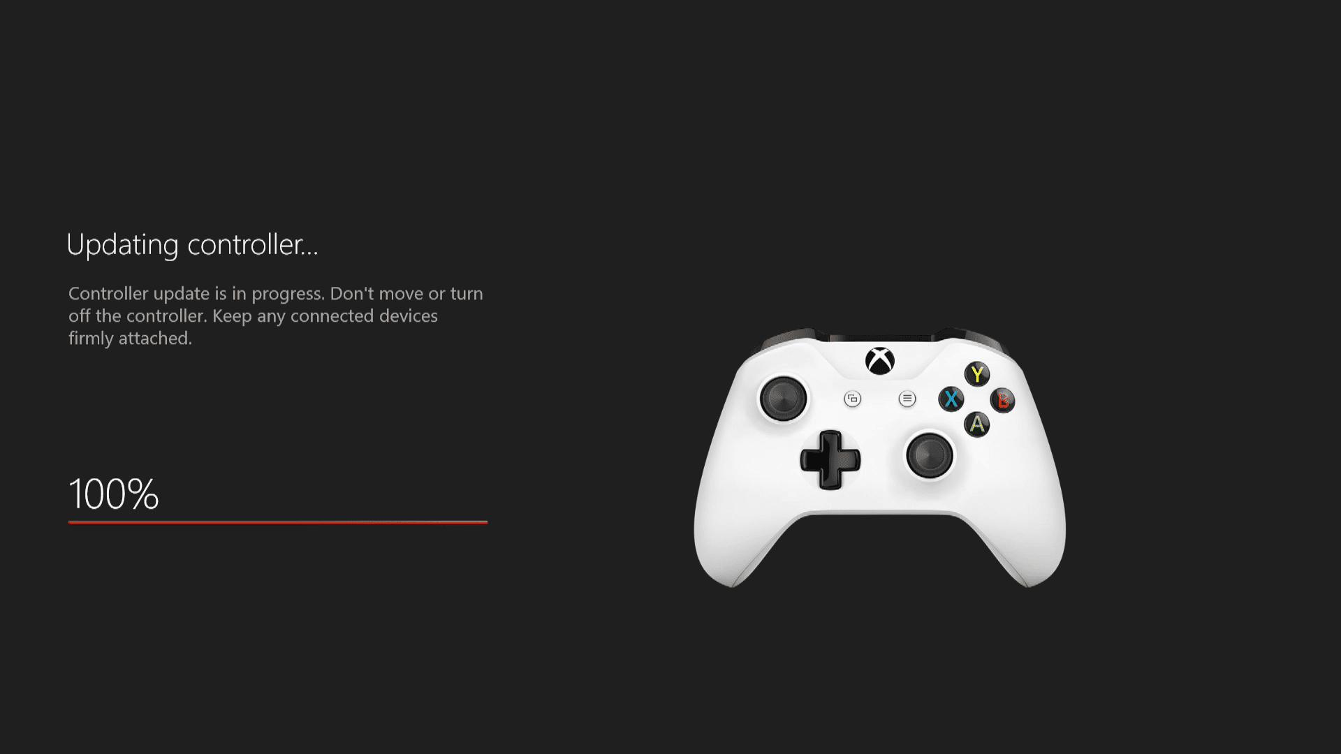En skärmdump av en Xbox One-controller som uppdateras.