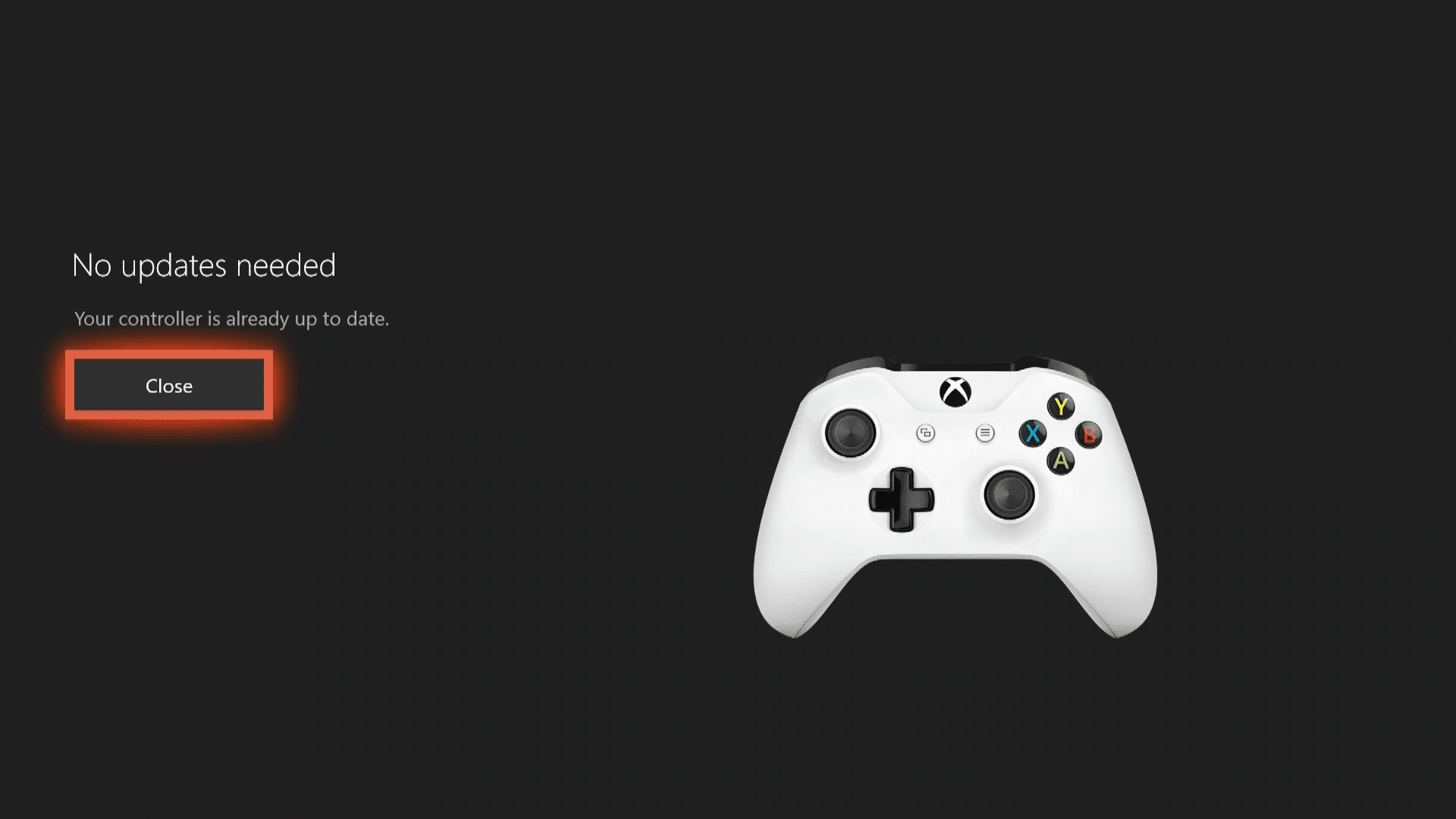 En skärmdump av Xbox One-kontrolleruppdateringsskärmen.