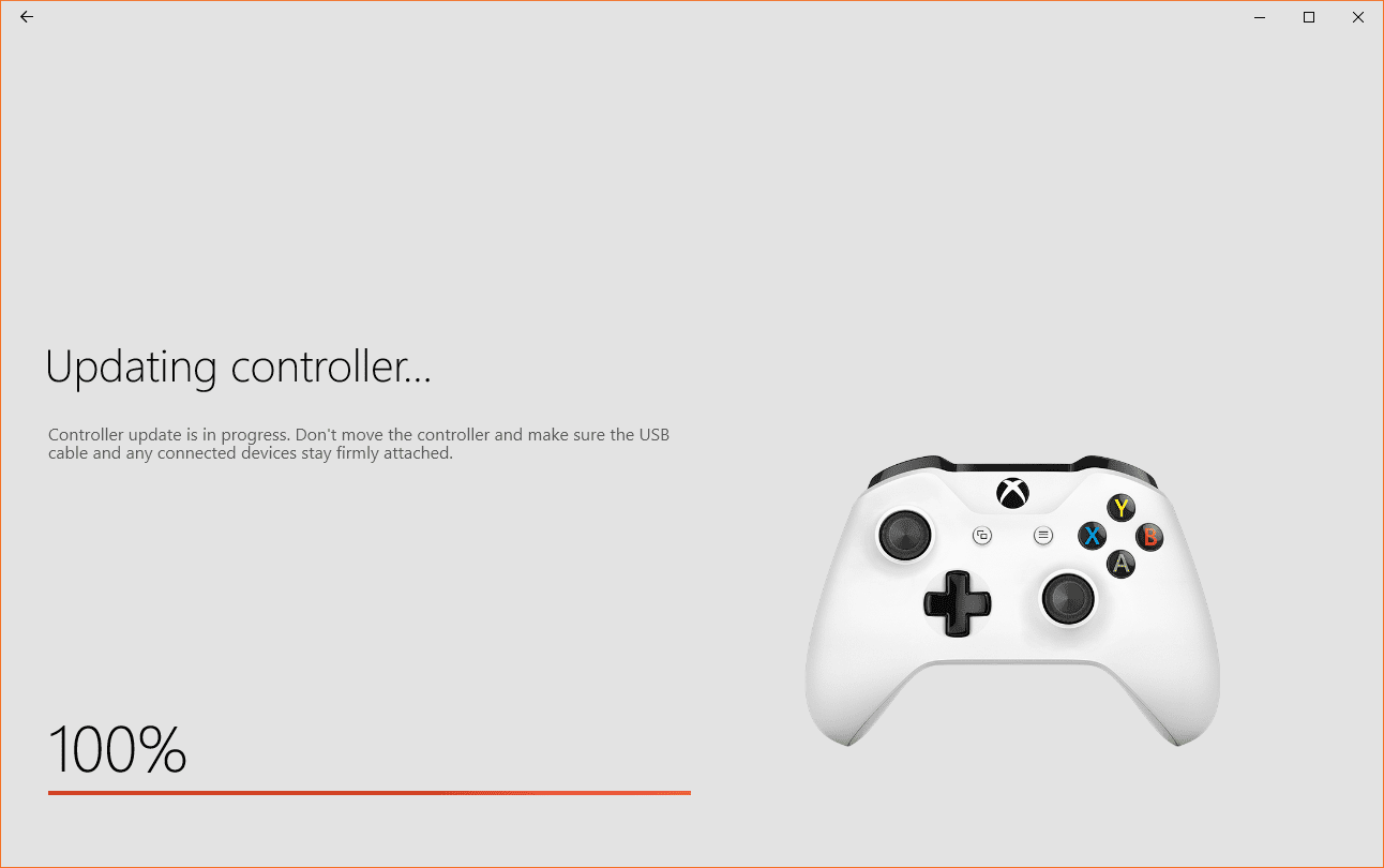 En skärmdump av uppdateringsprocessen för Xbox One-kontrollenheten på en dator.