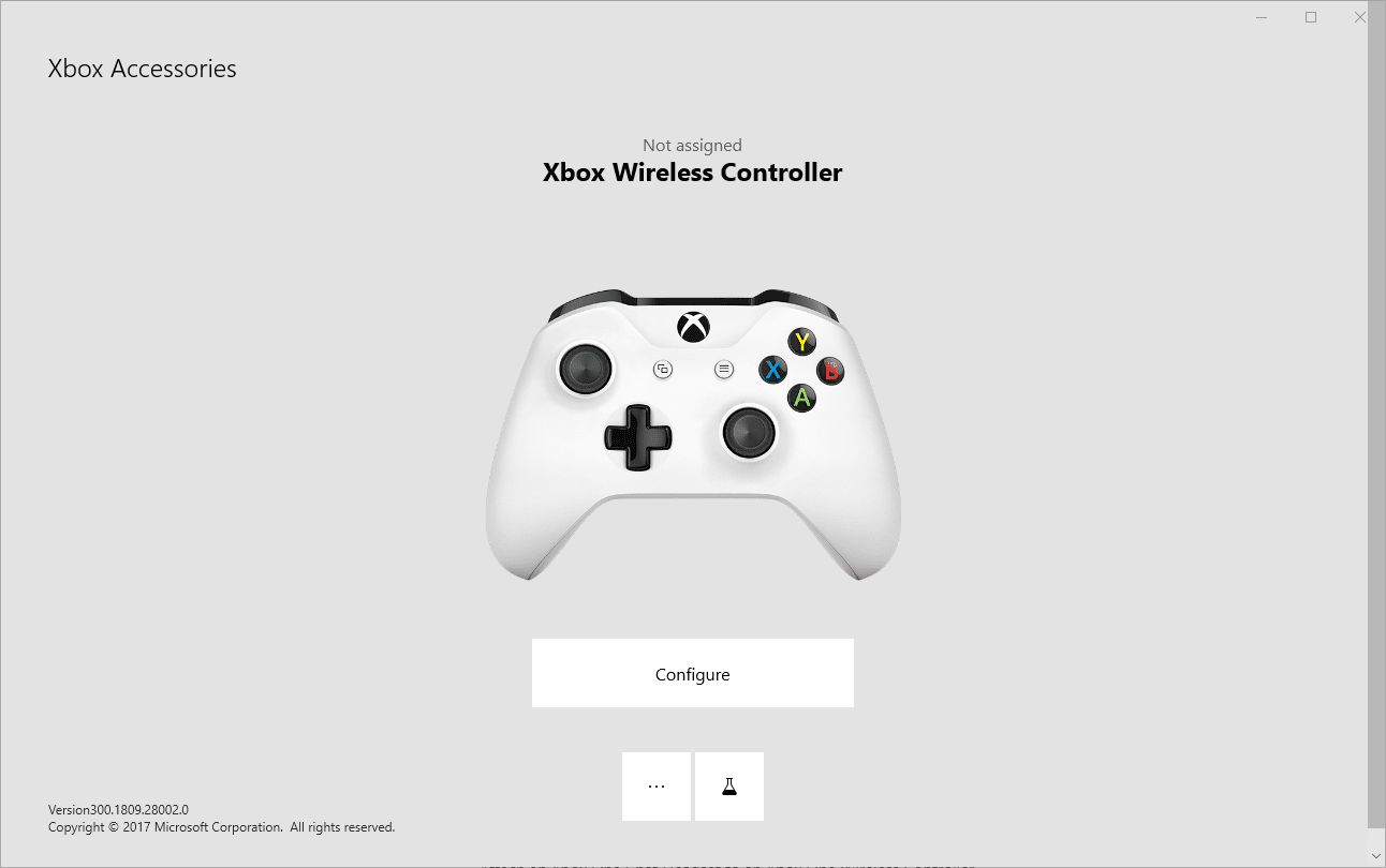 En skärmdump av appen Xbox Accessories med en Xbox One-controller ansluten.