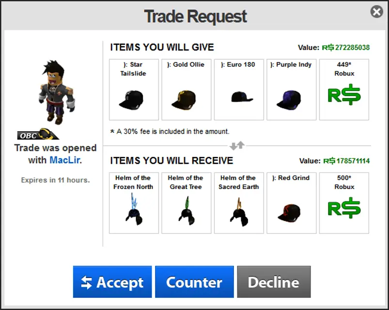 En skärmdump av Roblox Marketplace.