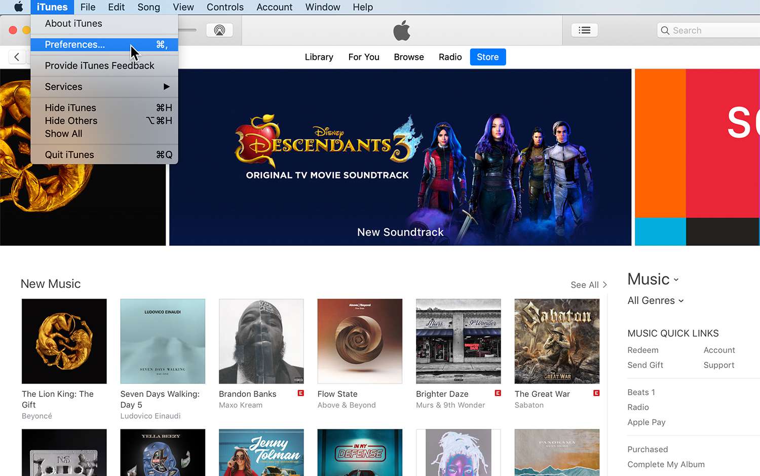 iTunes-inställningar på macOS