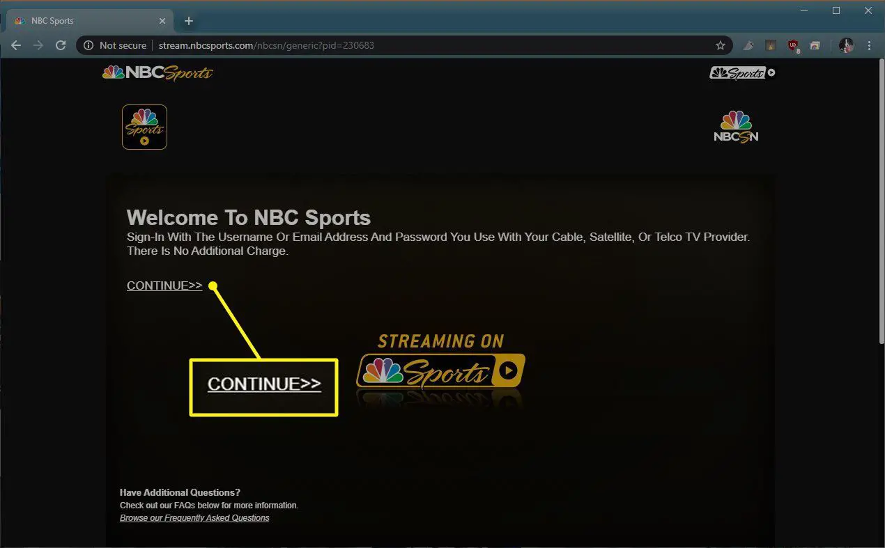 NBCSports.com med Fortsätt markerad