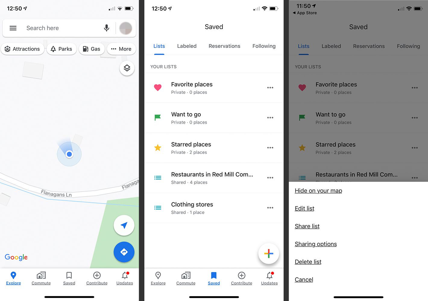 Google Maps-appens startskärm
