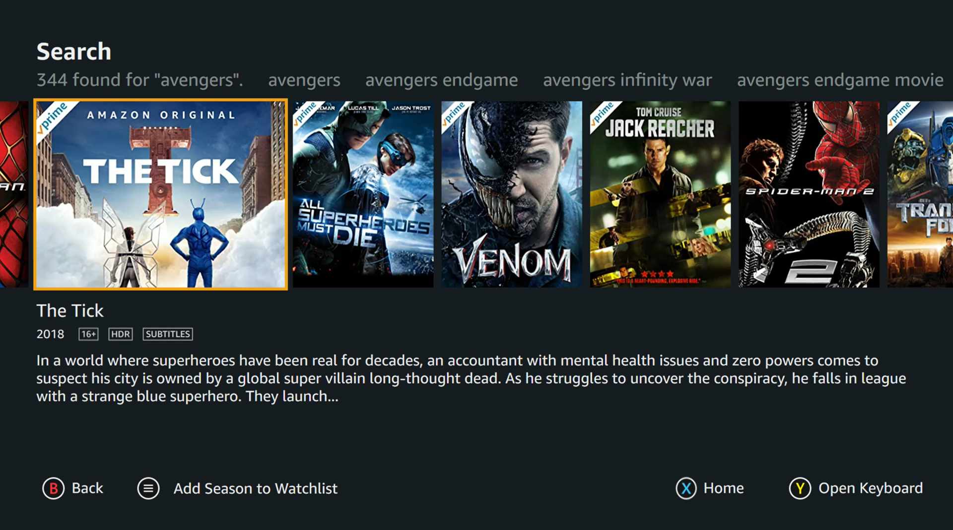 Amazon Prime Video-app på Xbox One X-konsolen.