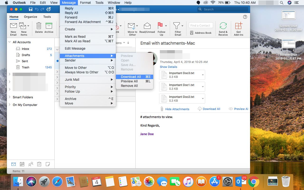 Väljer att ladda ner alla bilagor i Outlook för Mac.