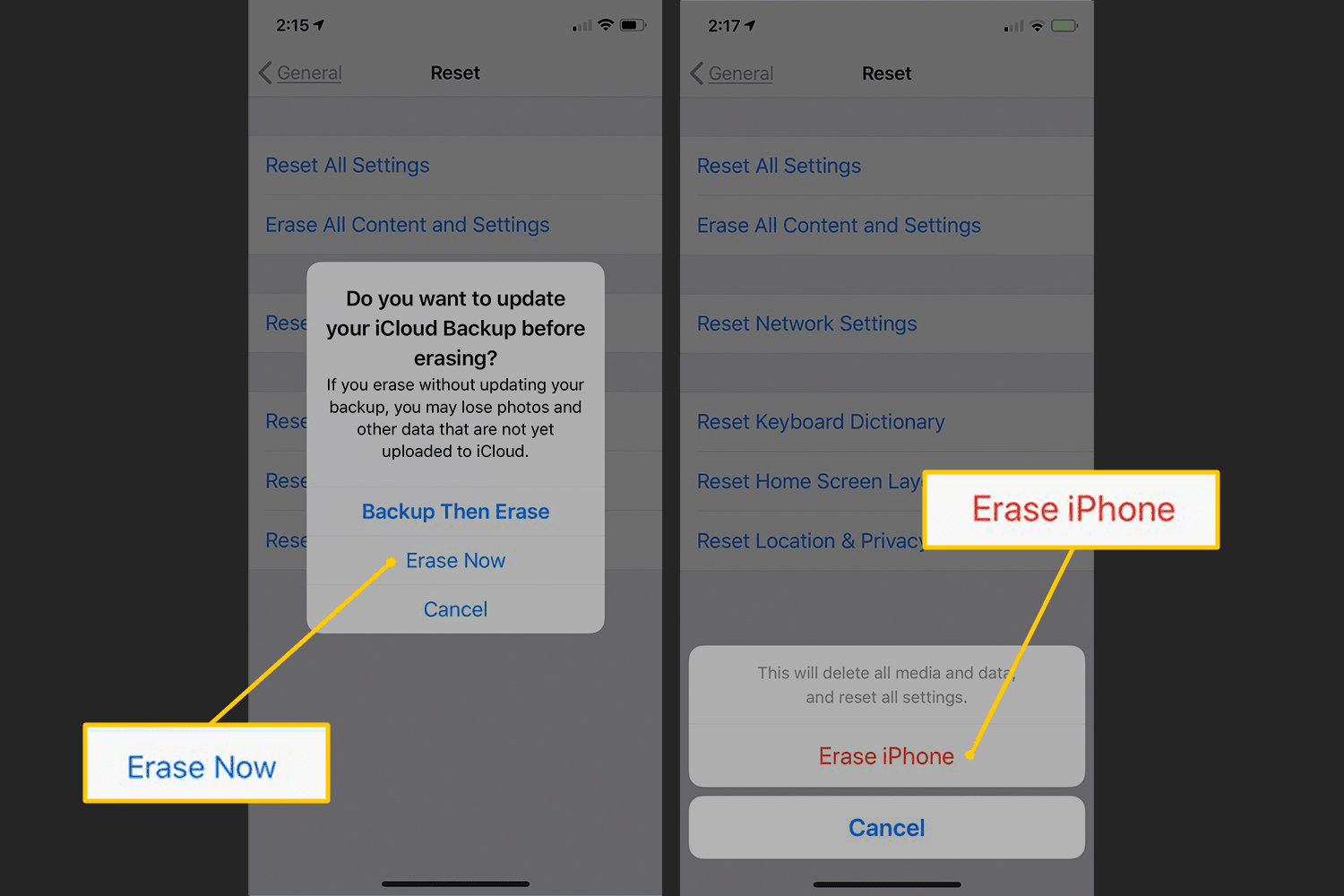 Radera nu och radera iPhone-knappar i iOS-inställningar
