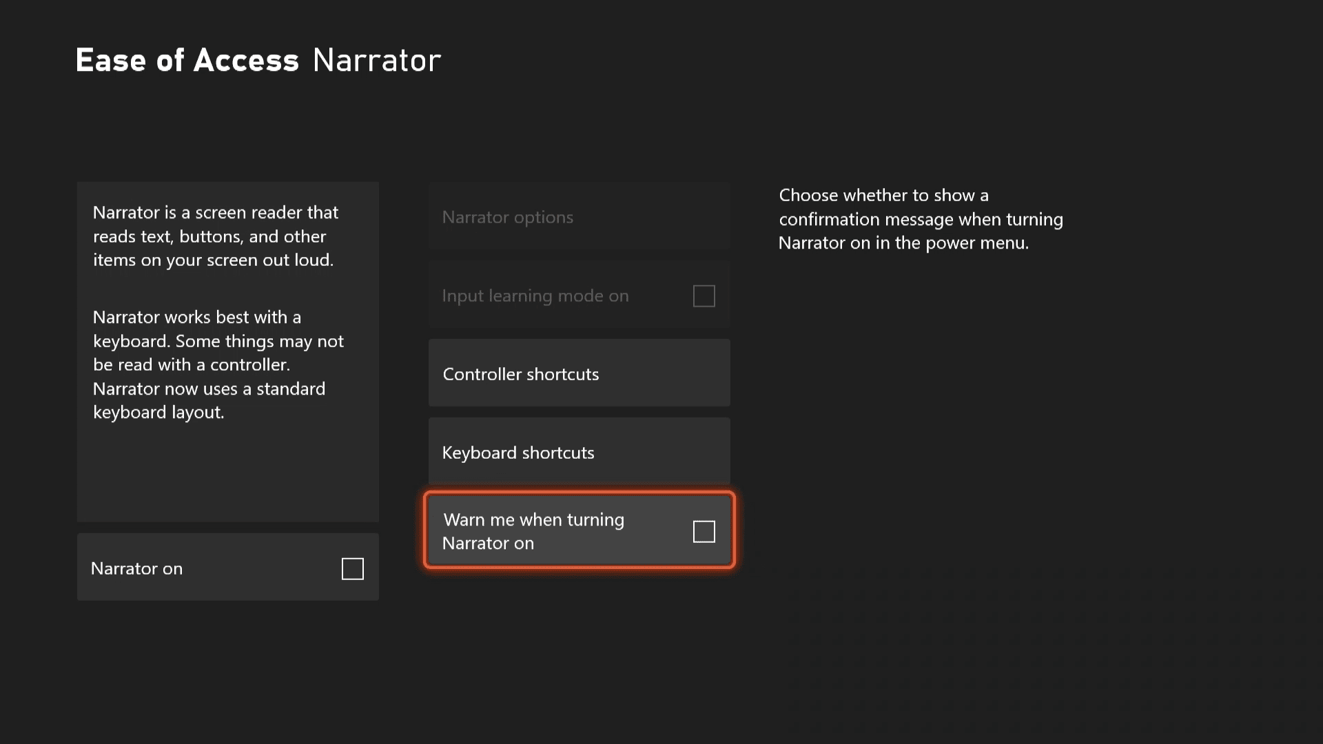 Ställa in berättarvarningen på Xbox Series X | S.