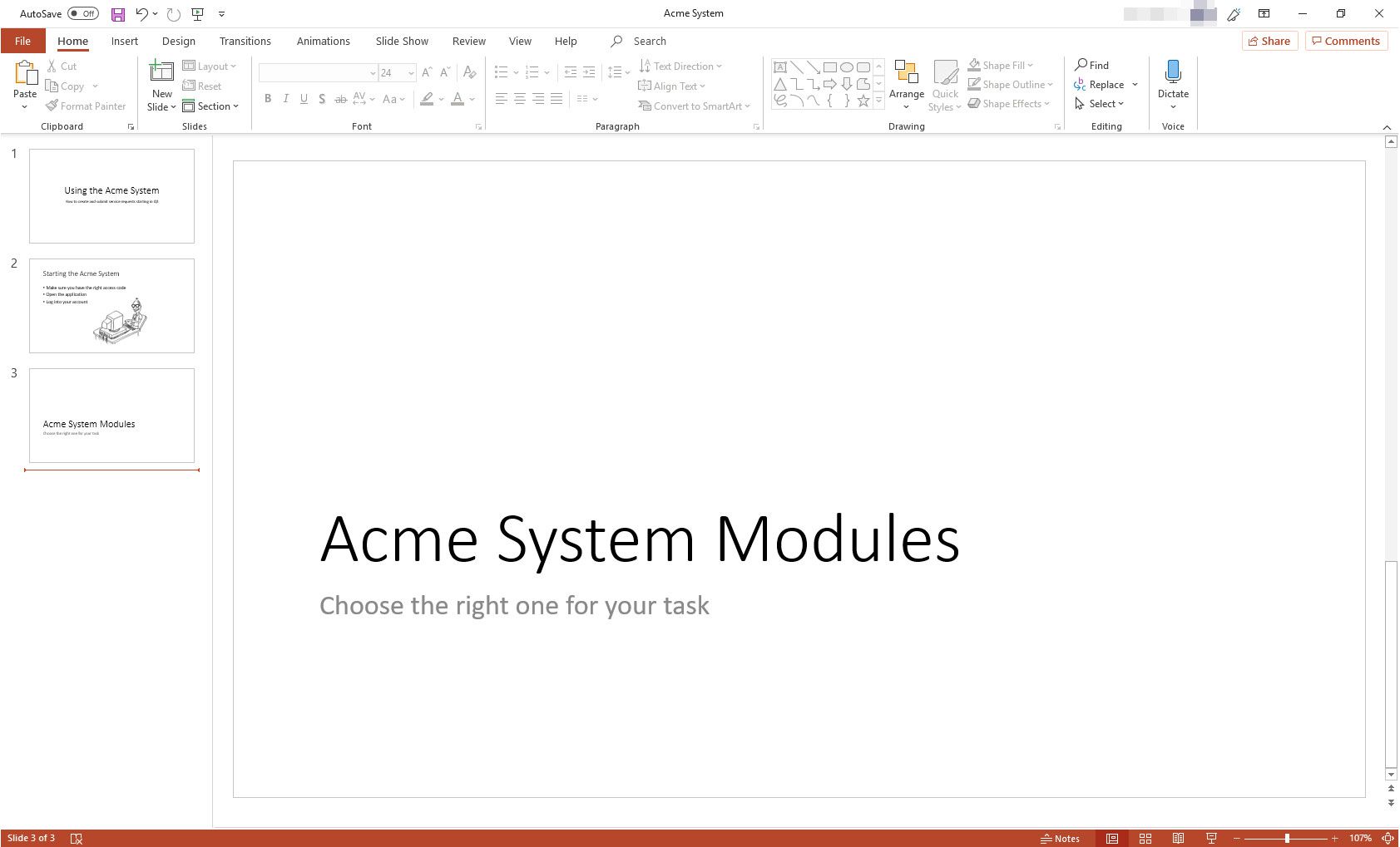 MS PowerPoint-presentation med layout för sektionsrubrik visas