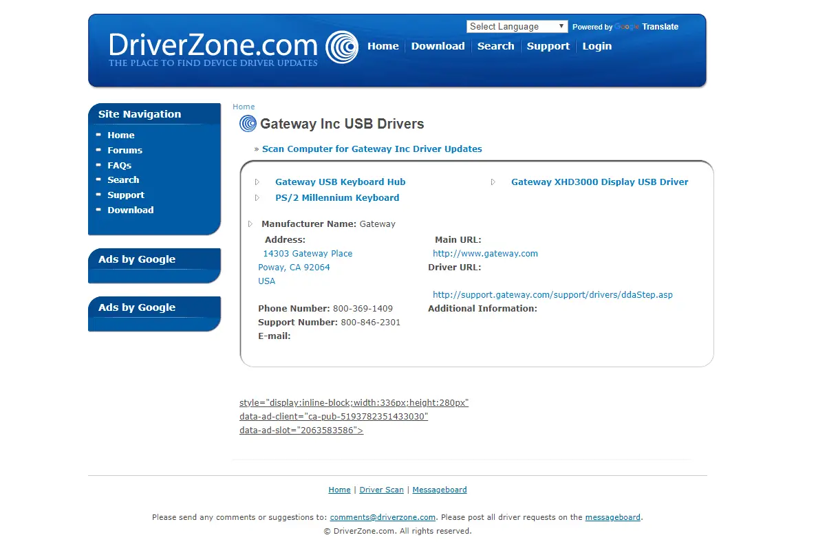Skärmdump av en drivrutinshämtningssida för DriverZone.com