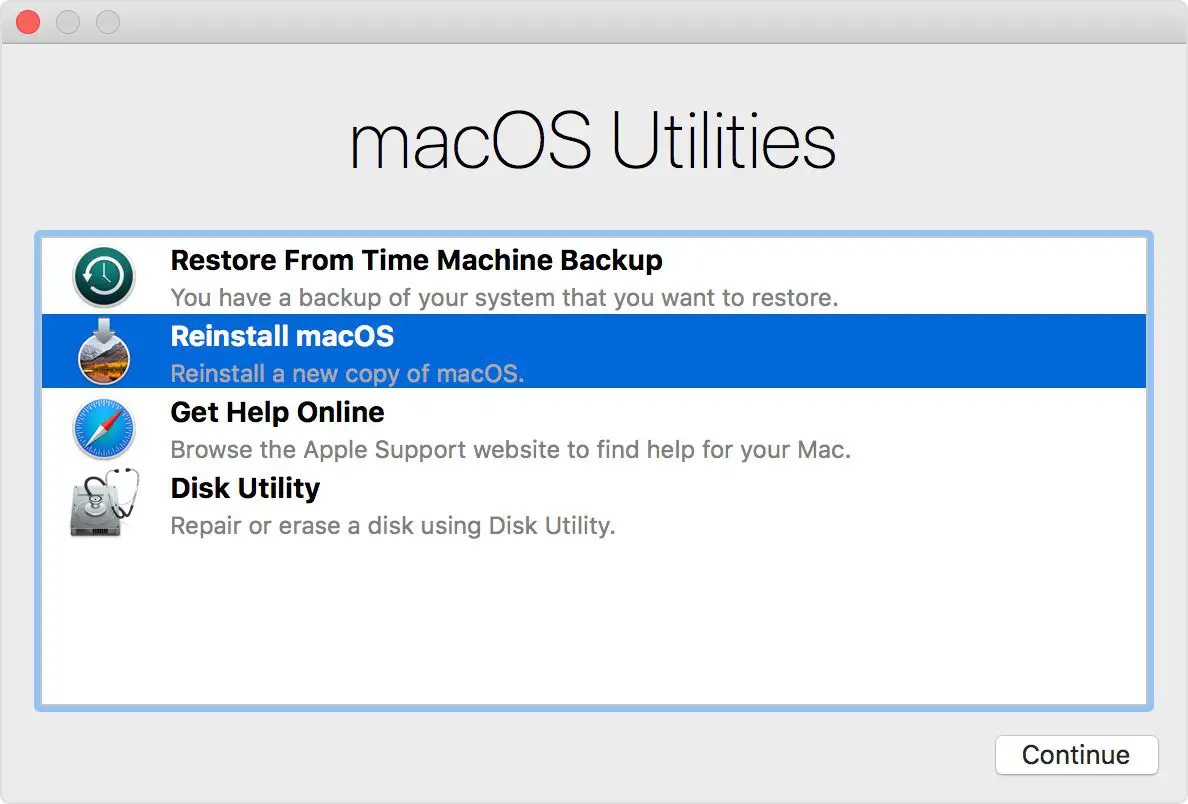 En skärmdump som visar macOS Utilities-appen