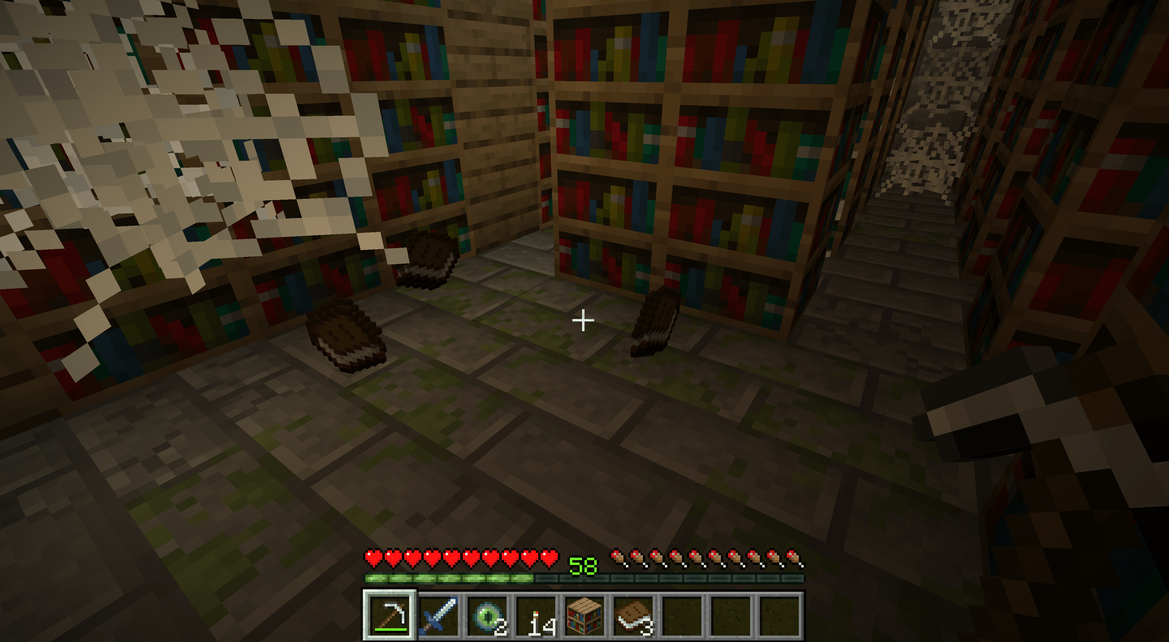 Trasiga bokhyllor som gav böcker i Minecraft.