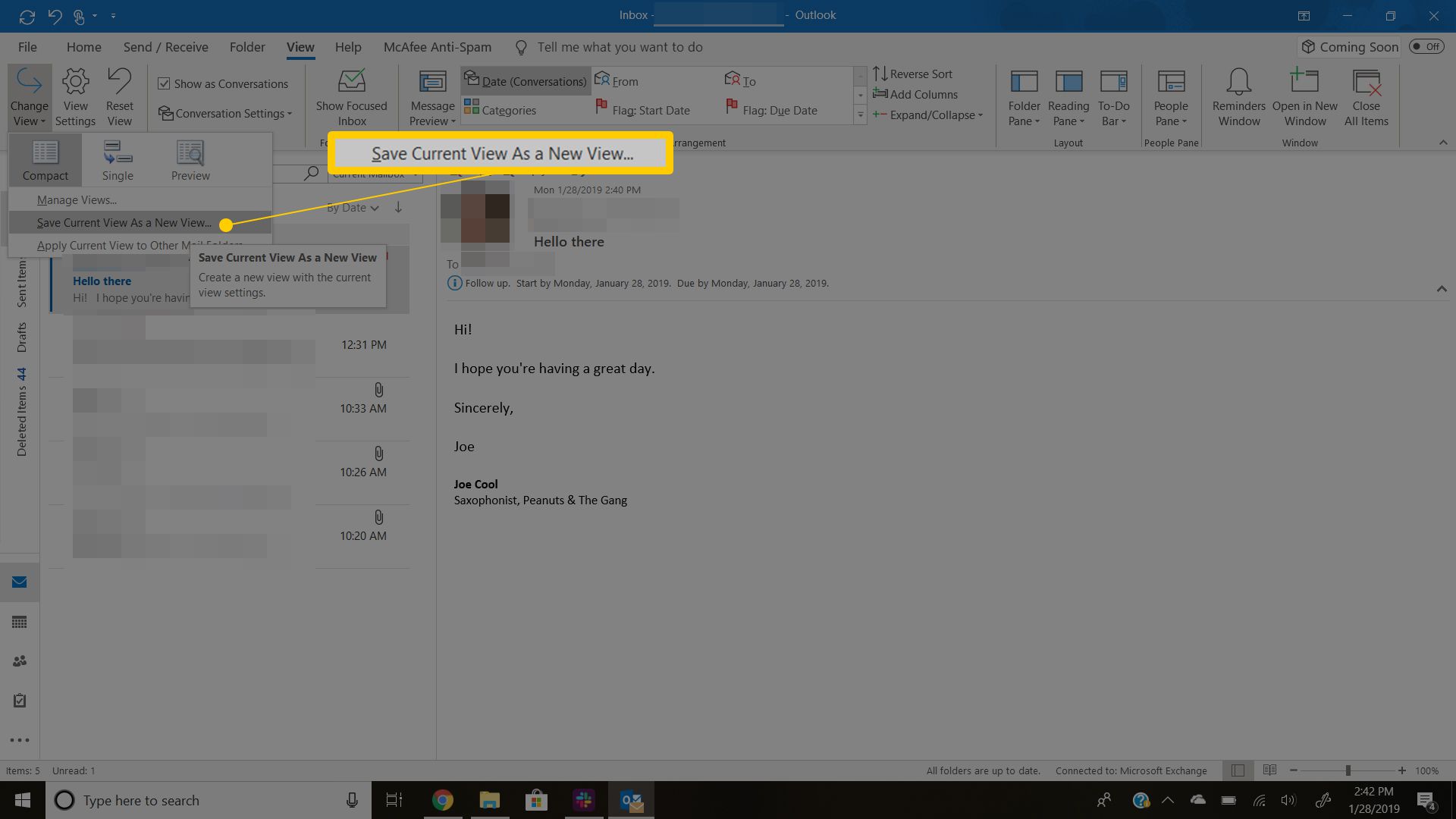 Spara aktuell vy som ett nytt alternativ i Outlook