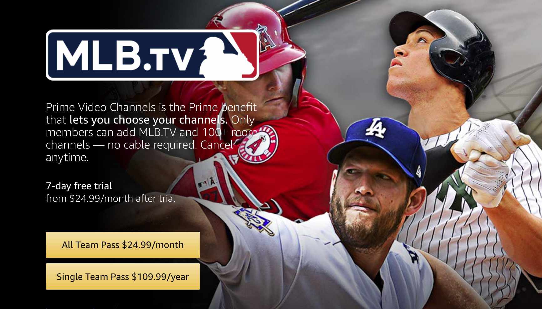 Klicka på ett alternativ för att prenumerera på MLB.tv