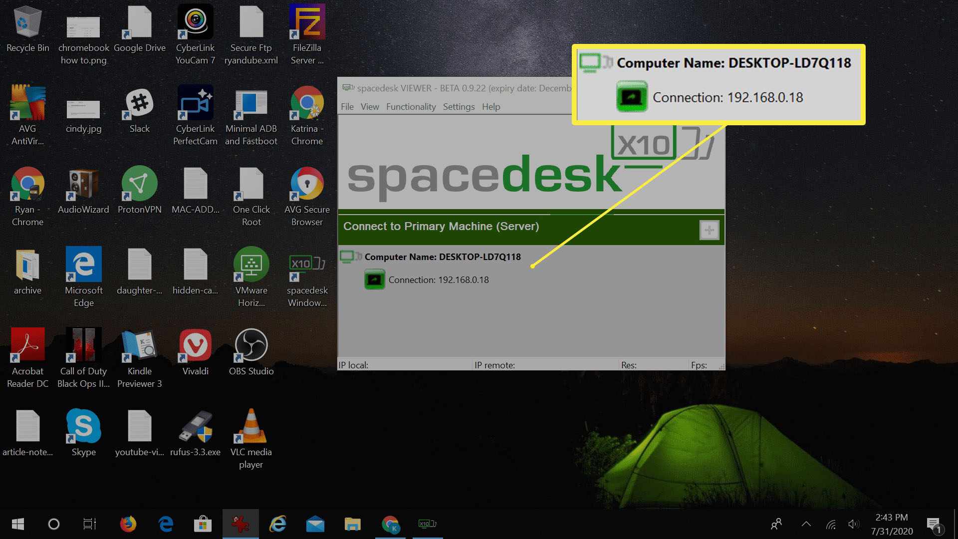 Skärmdump av Spacedesk viewer.
