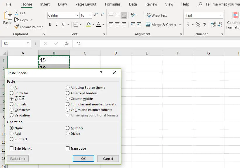 Excel klistra in special