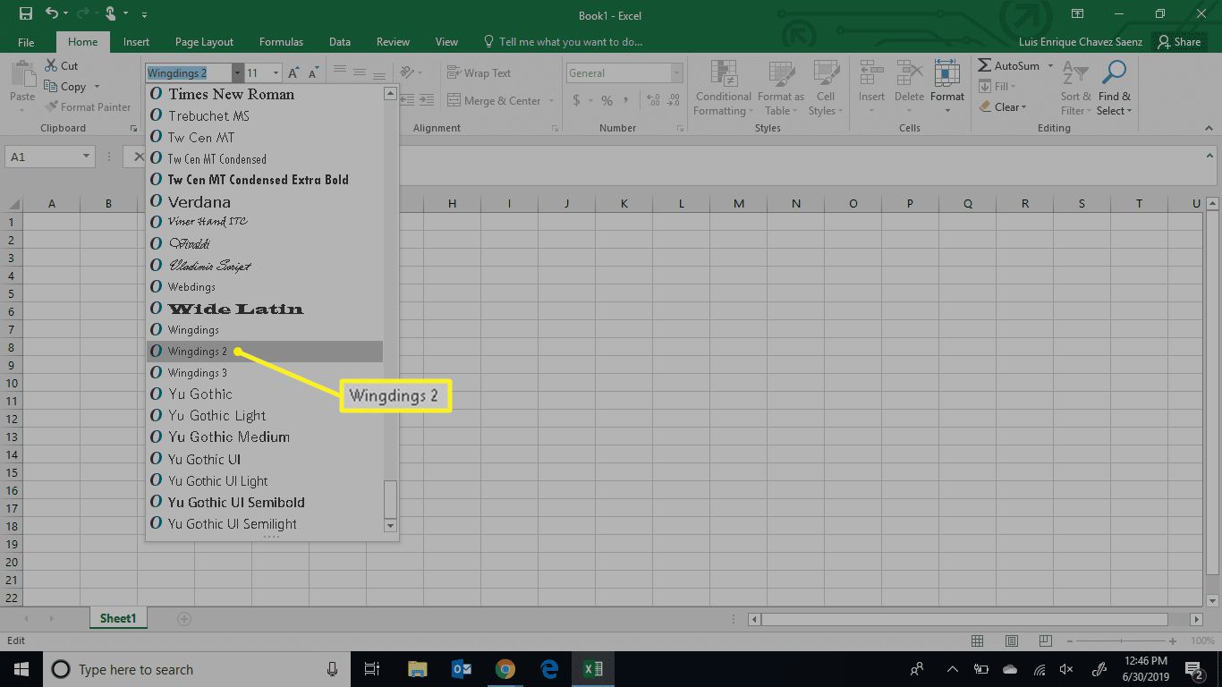 Listrutan för Excel-teckensnitt