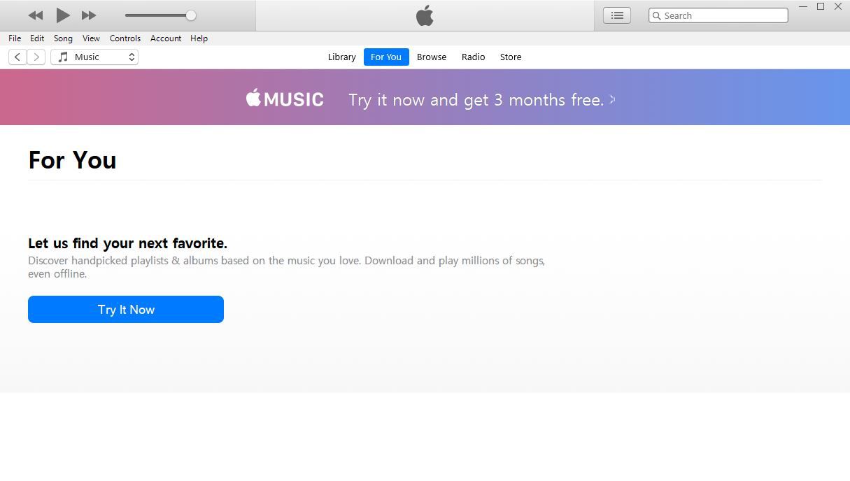 En skärmdump av iTunes Apple Music-skärmen