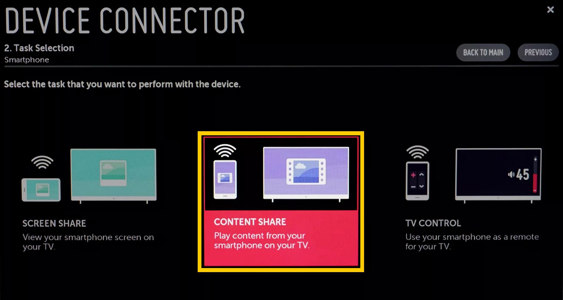 LG TV-enhetskontakt - Innehållsdelning med smartphone