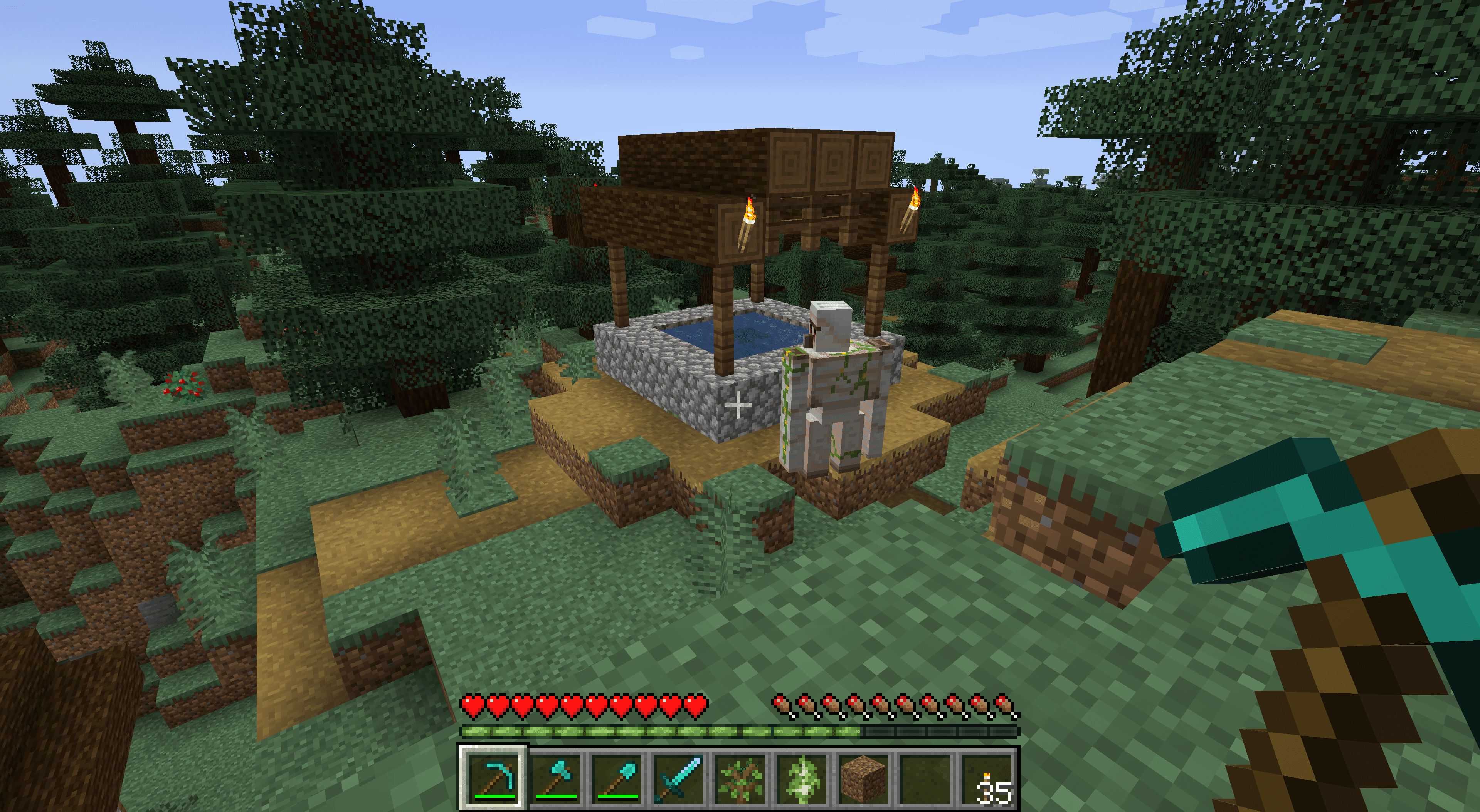 En järngolem i en by i Minecraft.
