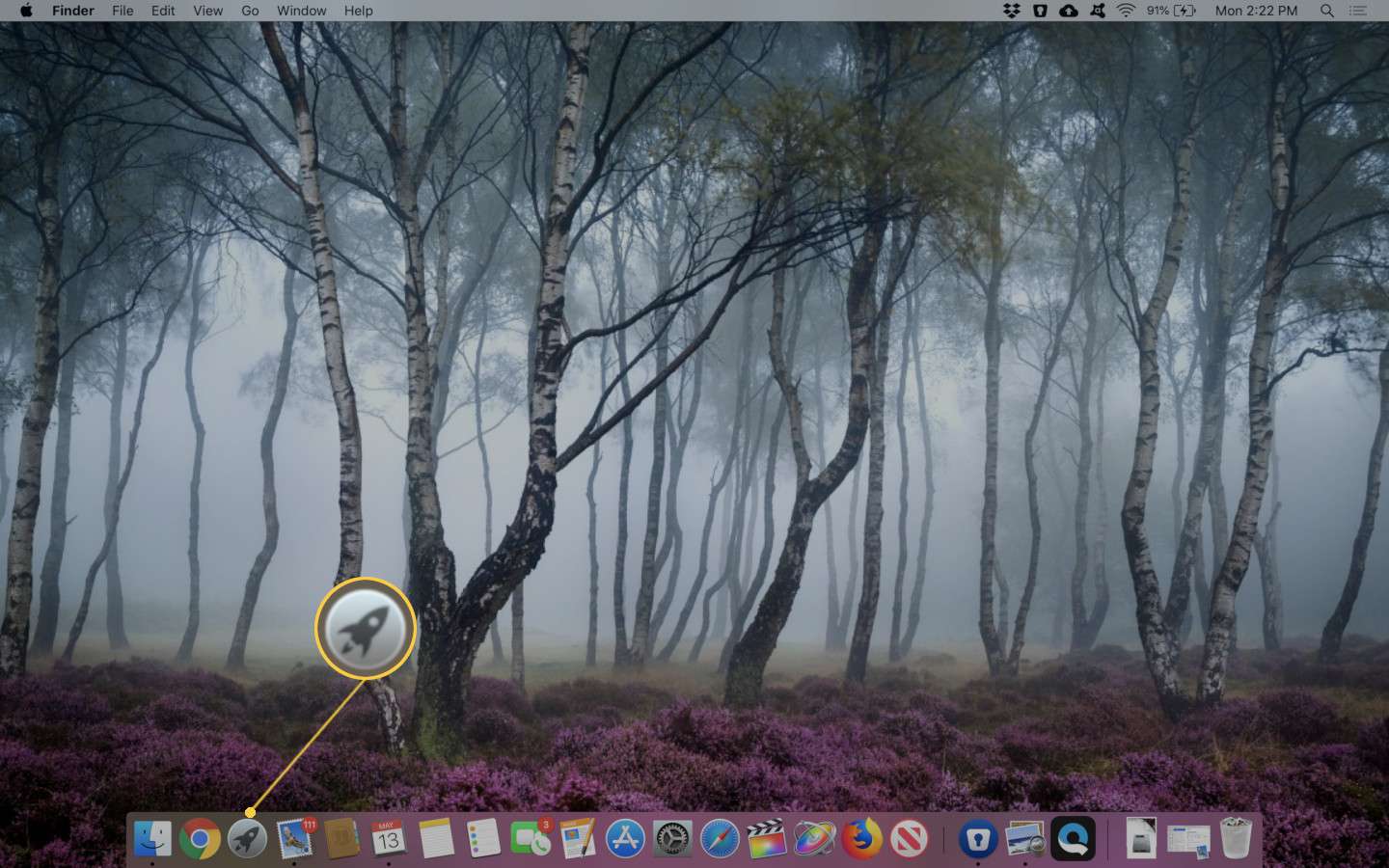Skärmdump av Launchpad-ikonen i MacOS-dockan.