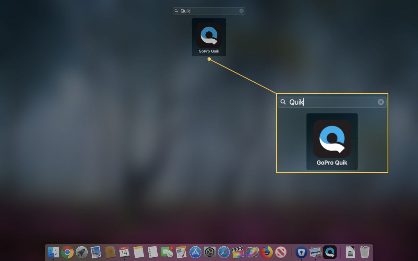 Skärmdump för att starta Quik-applikationen.