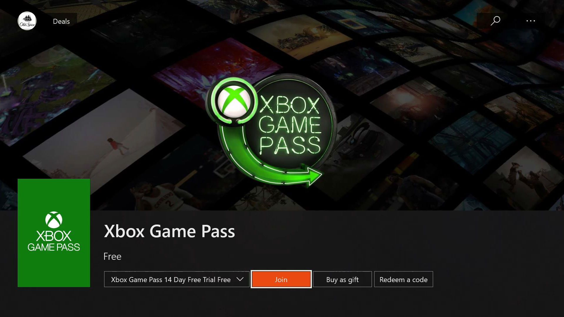 En skärmdump av Xbox Game Pass-registreringsskärmen på Xbox One.