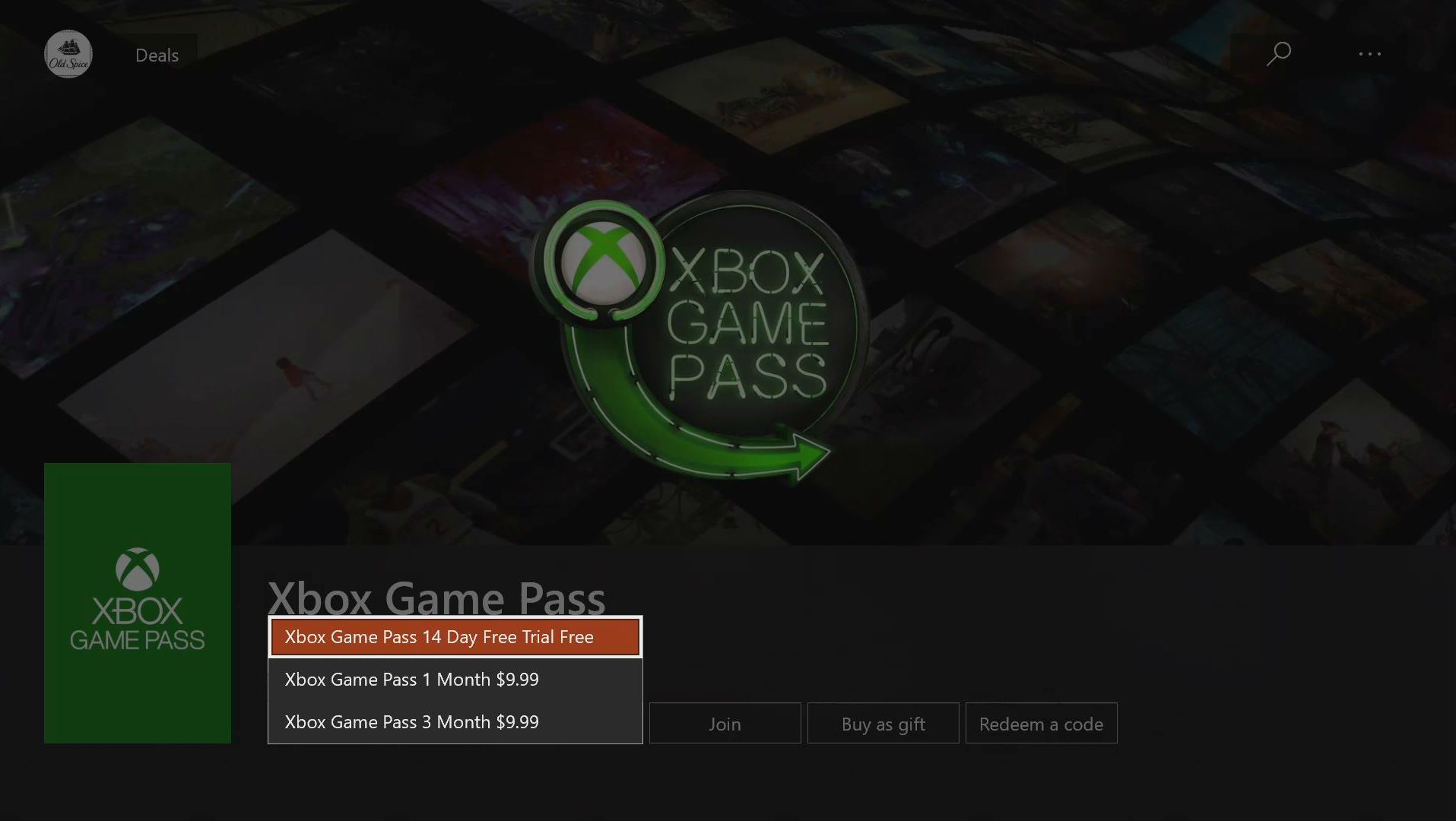 En skärmdump av Xbox Game Pass-prenumerationsalternativet.