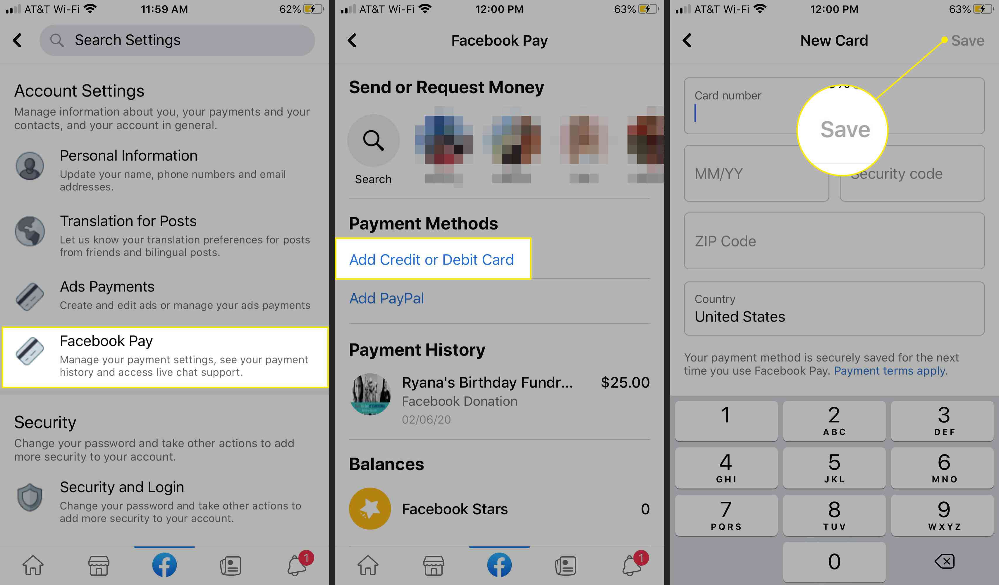Facebook Betala och lägga till ett kort i Messenger