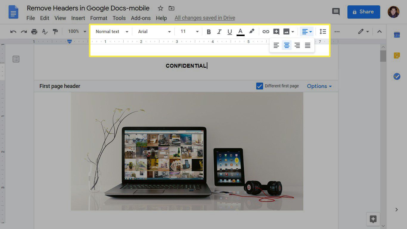 Formatera text i en Google Docs-rubrik