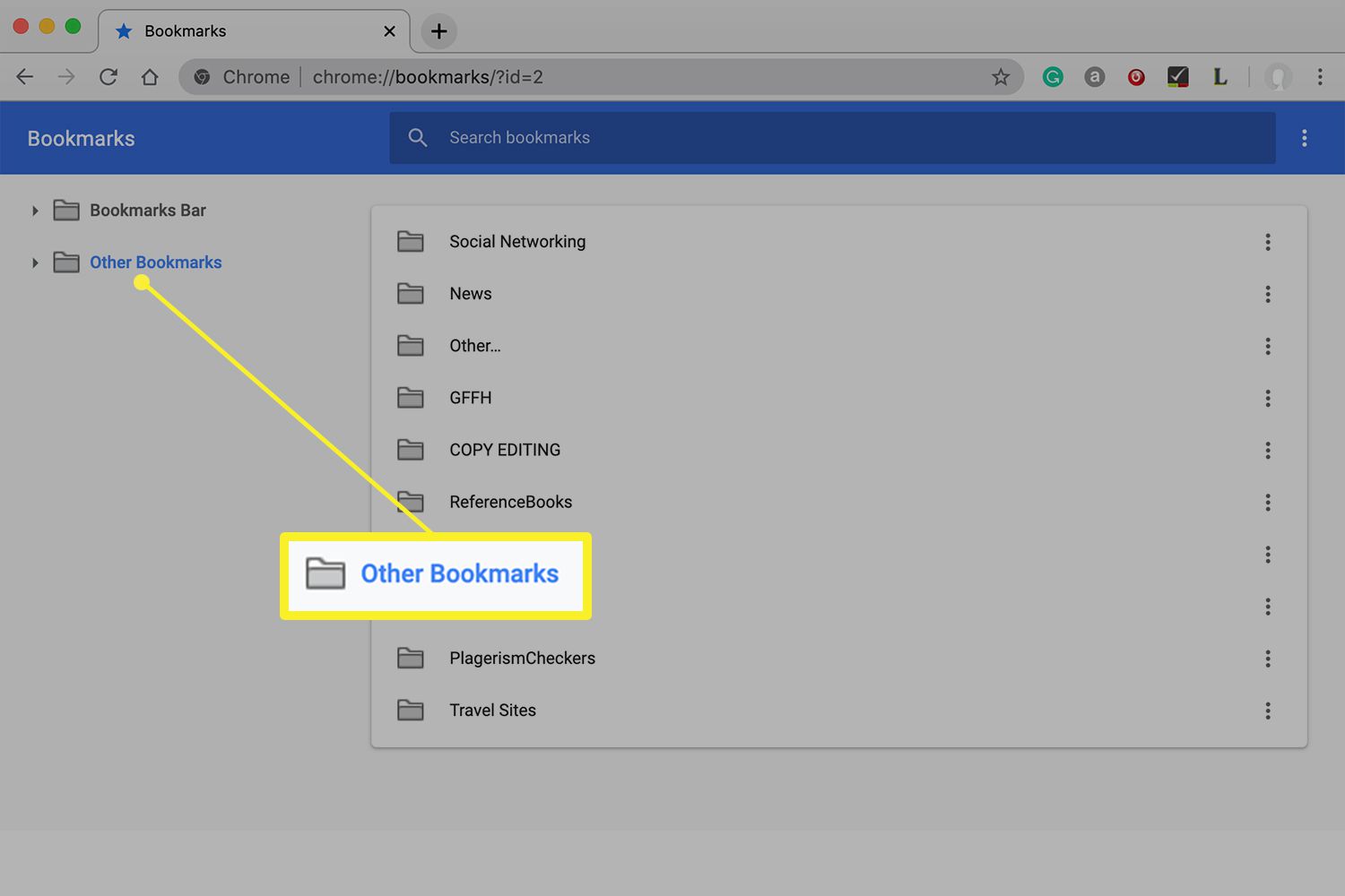 Mappar i Chrome Bookmarks Manager