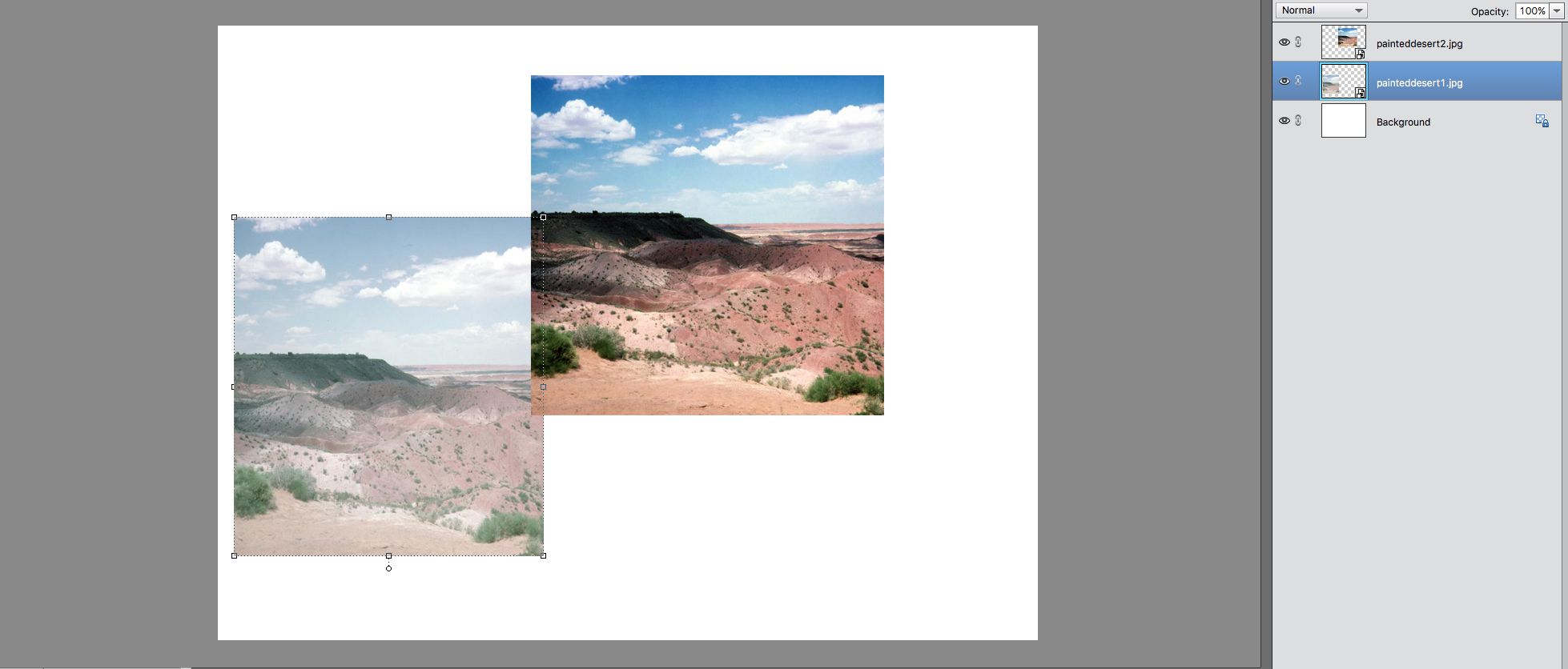 två bilder på duken och visas i panelen Lager i Photoshop Elements