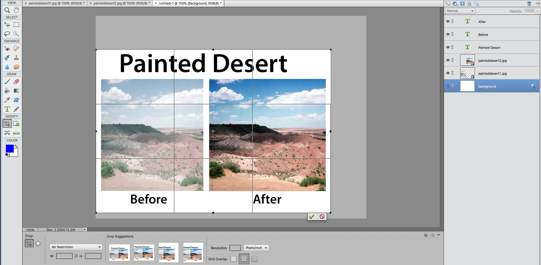skärmdump av en före- och efterbild i Photoshop-element