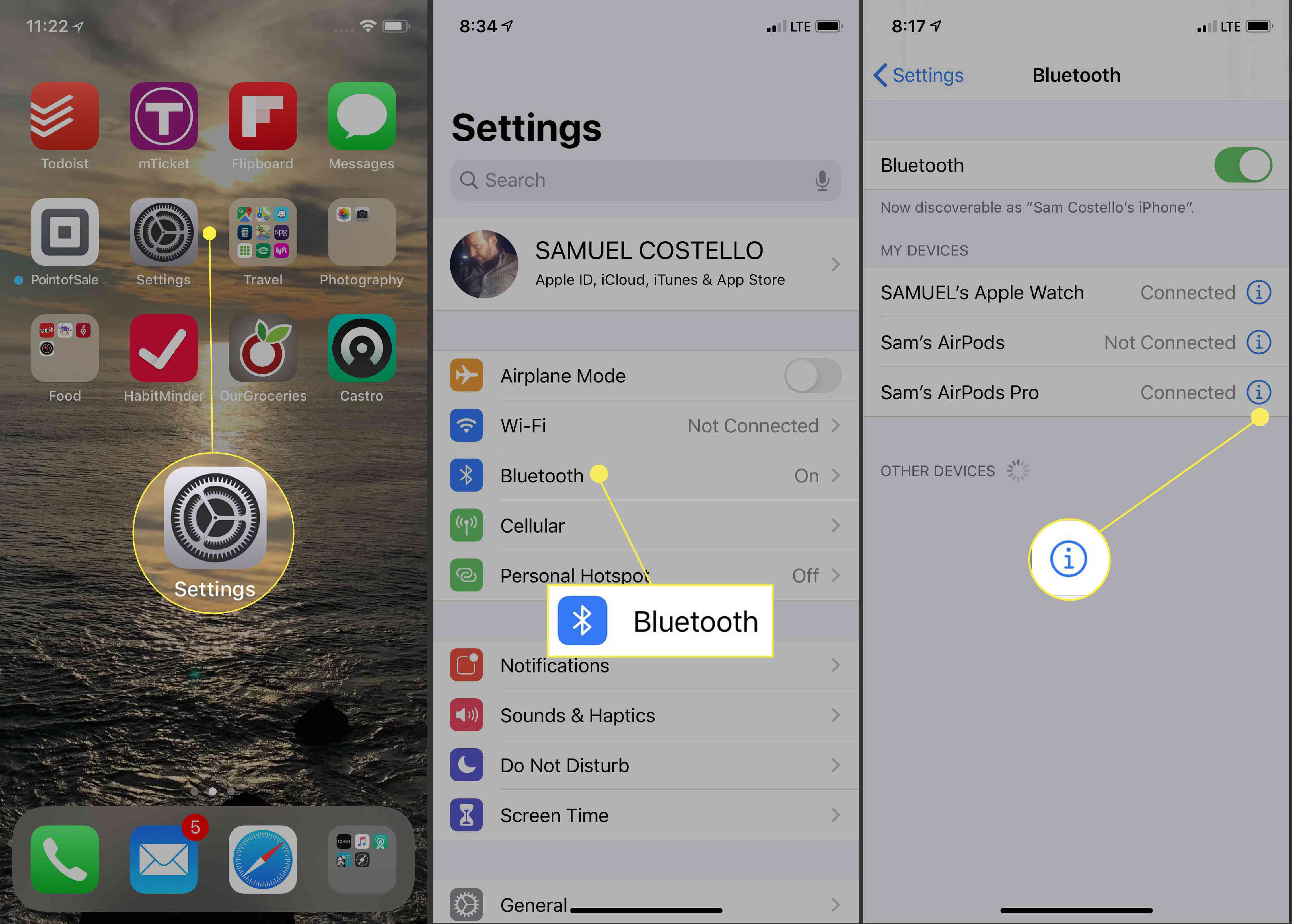 iOS Bluetooth-inställningsskärm