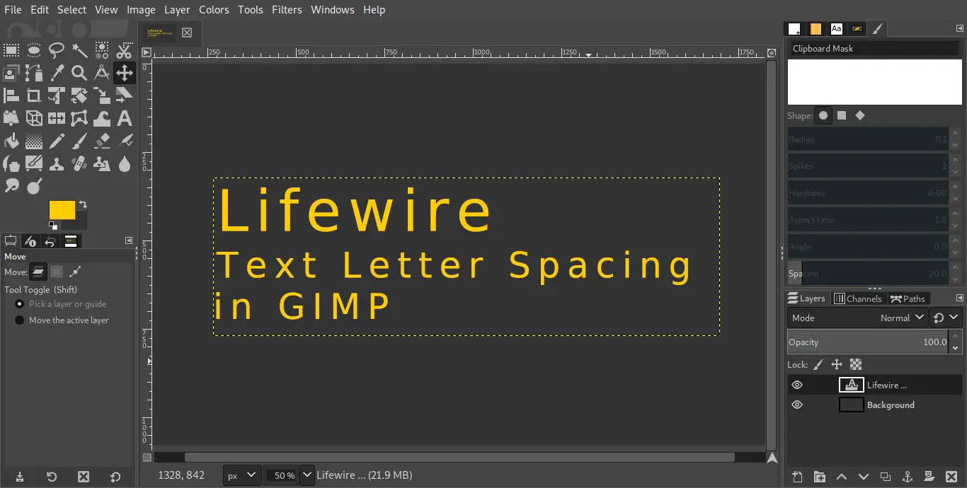 GIMP-text med bokstavsavstånd har ändrats