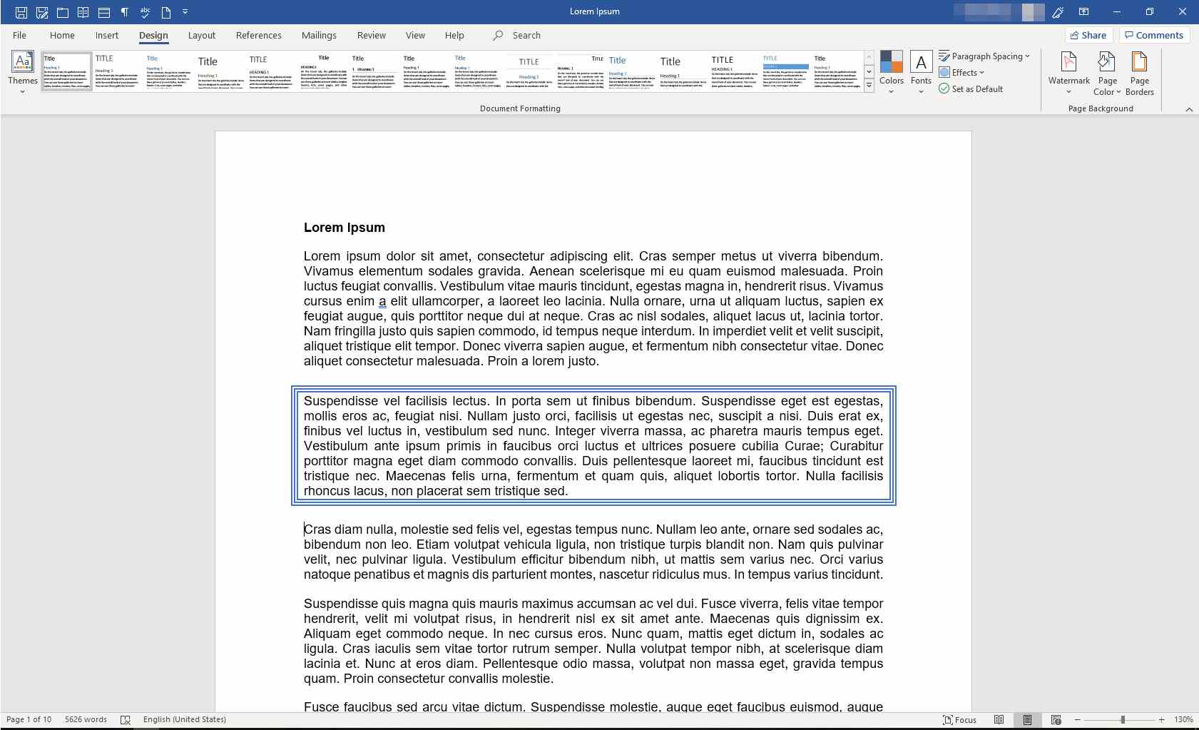 MS Word-dokument med ram runt ett stycke text