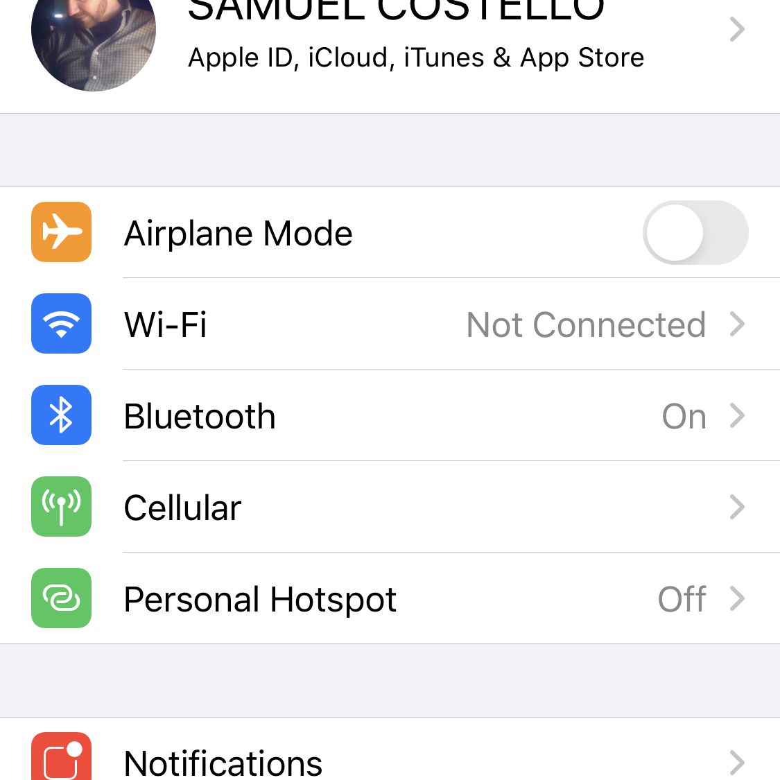 Skärmdump av appen iOS Inställningar