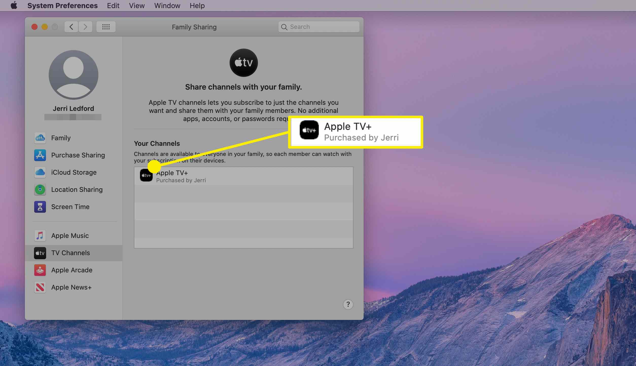 Delad Apple TV + på macOS.