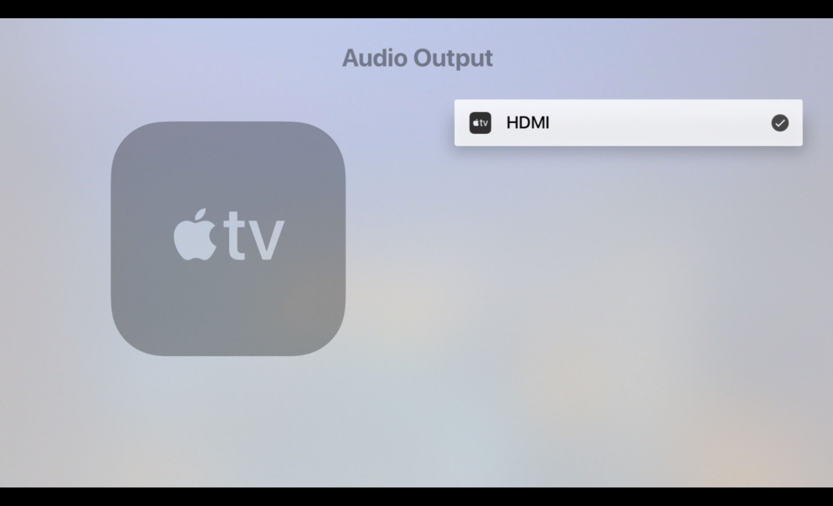 Ljudutgångsskärm på Apple TV, inställd på HDMI