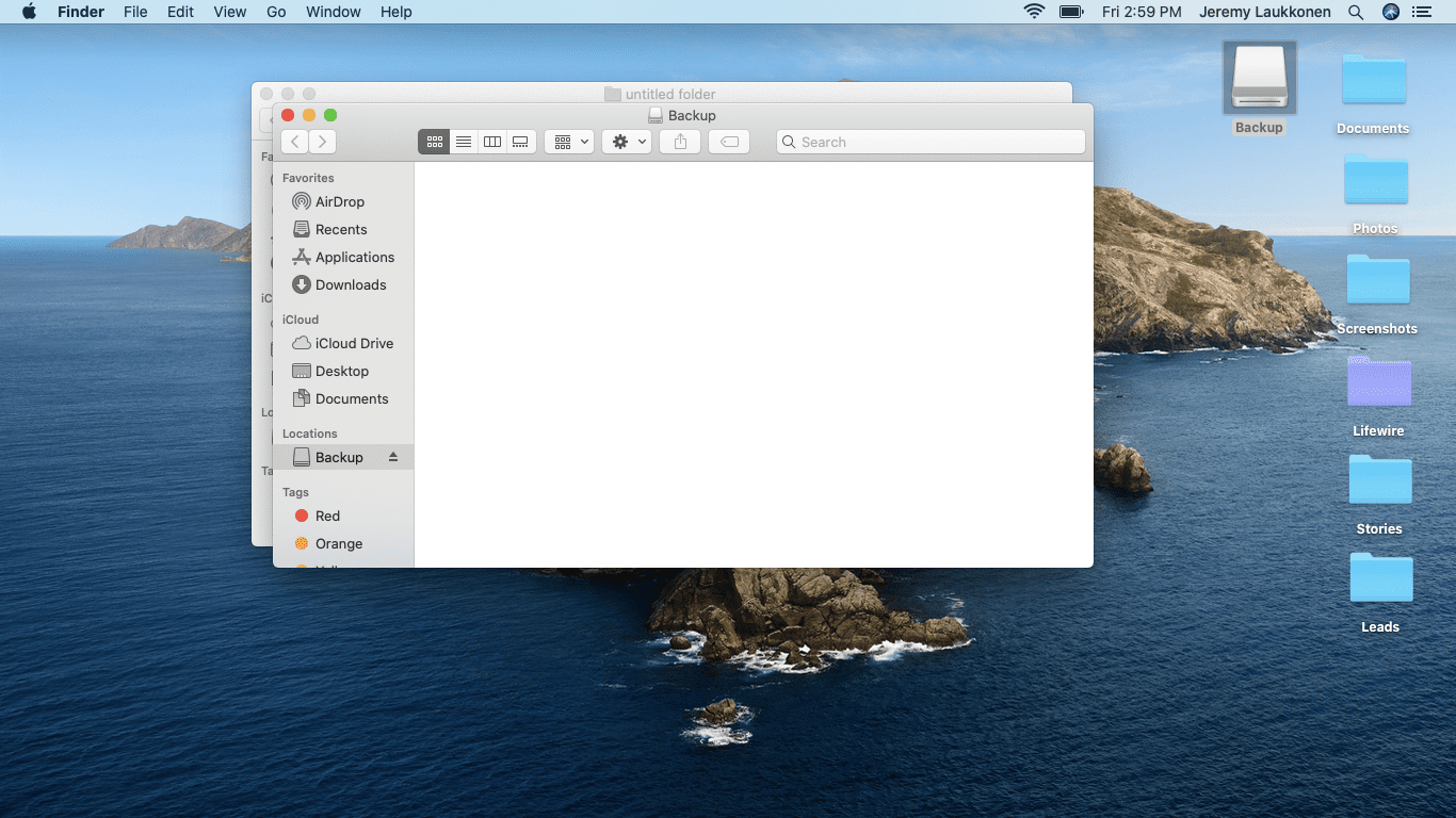 En skärmdump av ett USB-minne på macOS.