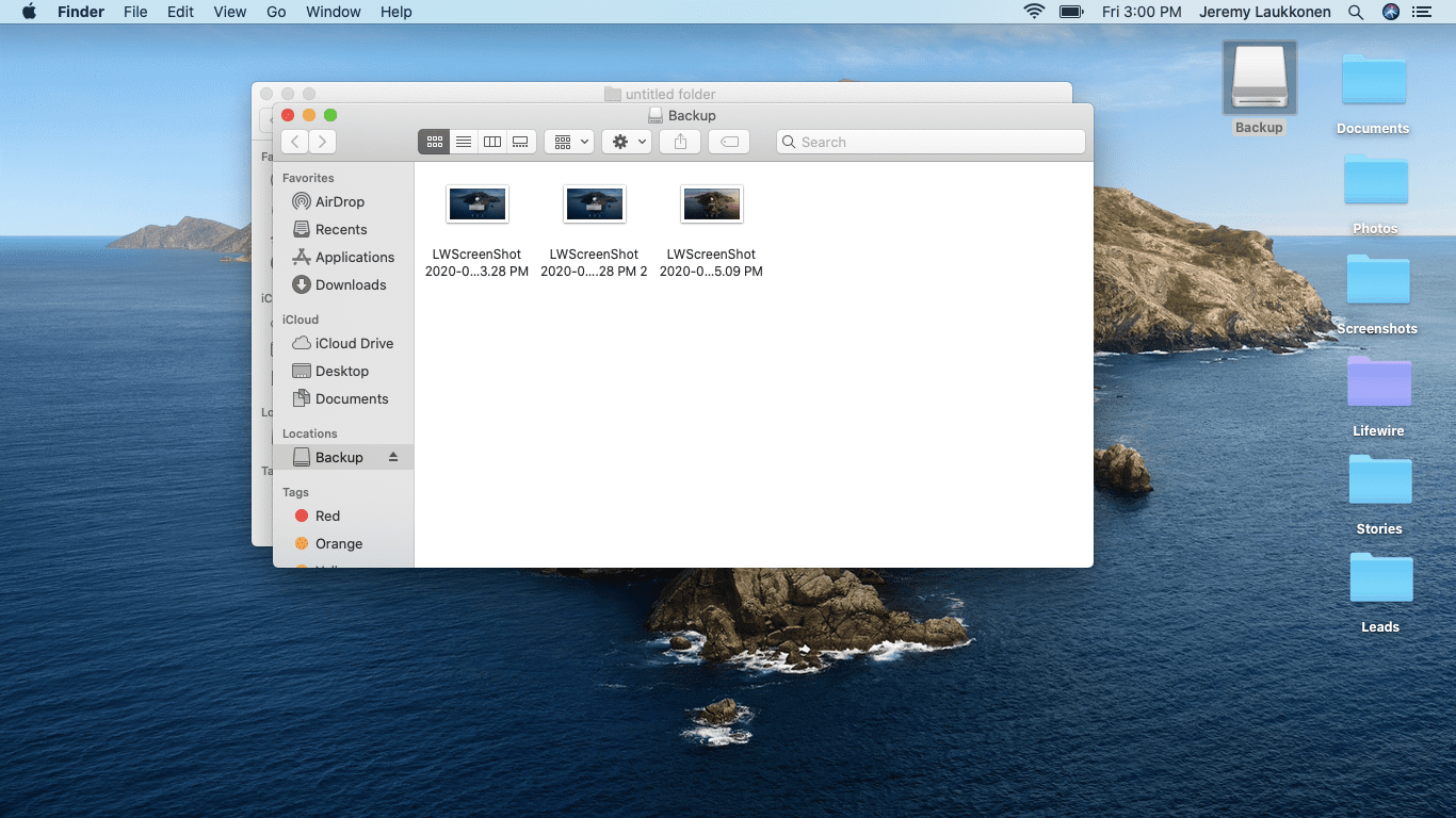 En skärmdump av säkerhetskopierade filer på macOS.