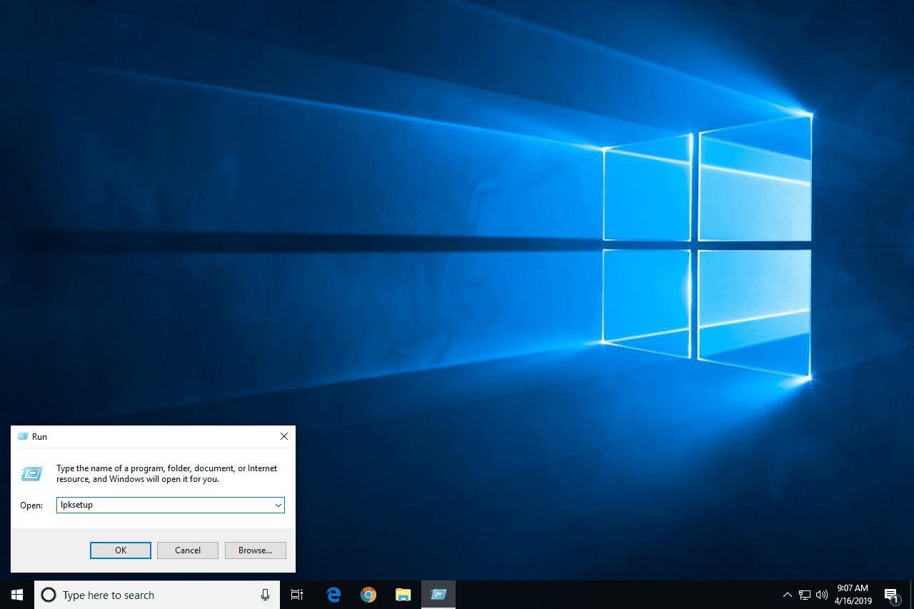 lpksetup Kör kommandot i Windows 10
